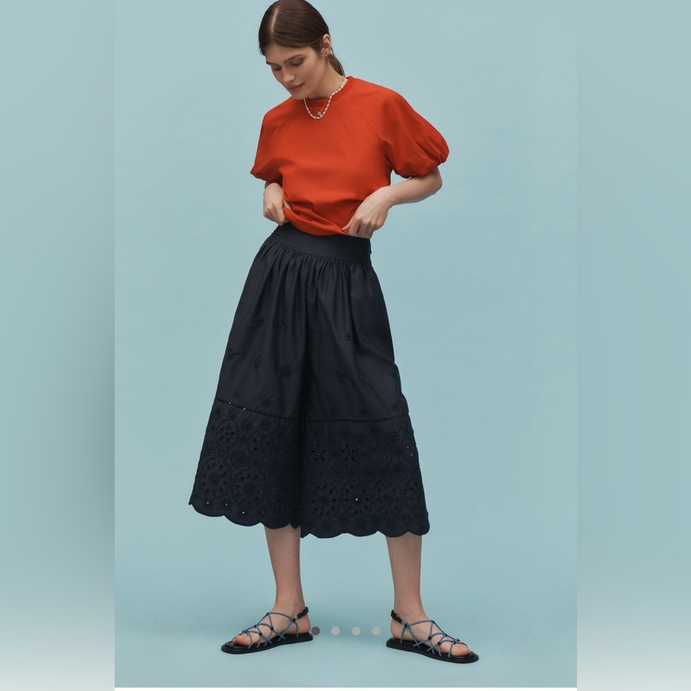 NWT Anthropologie Maeve embroidered skirty Wide-Leg Eyelet Culottes Navy Medium